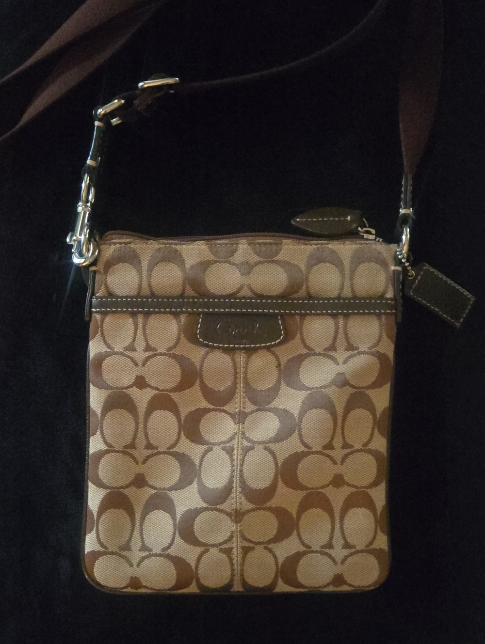 Coach Brown Signature Canvas Crossbody with Leather Trim